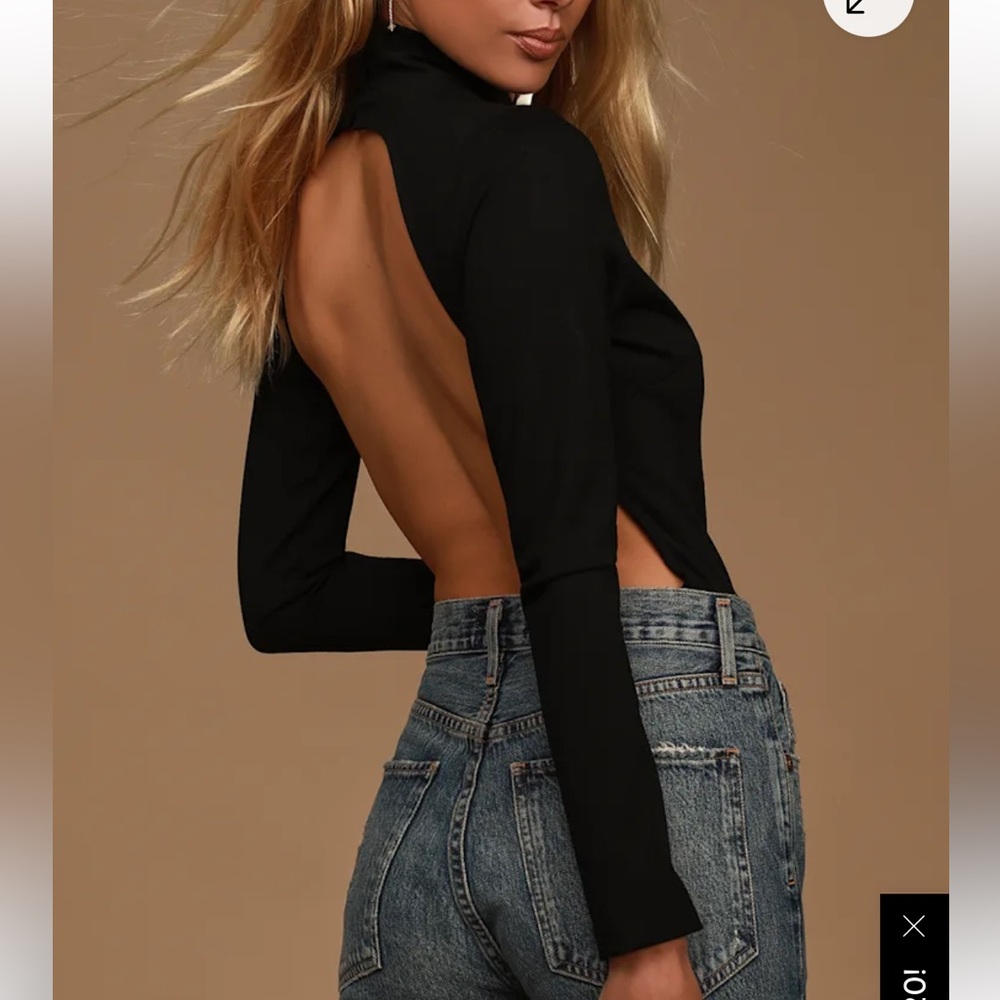 Lulu's Black Backless Long Sleeve Bodysuit NWT